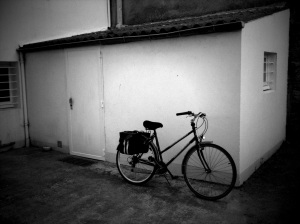 Quel petit vélo à guidon chromé au fond de la cour ?